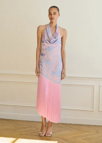 Robe asymétrique à franges brodées