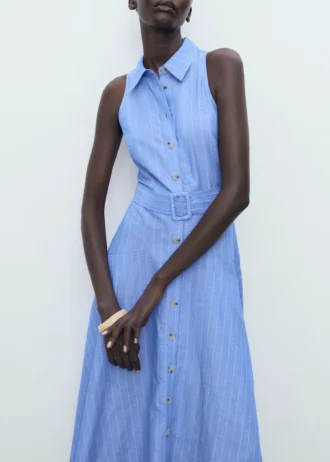 Robe chemise rayée en lin mélangé