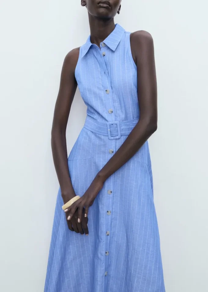 Robe chemise rayée en lin mélangé Robe chemise rayée en lin mélangé