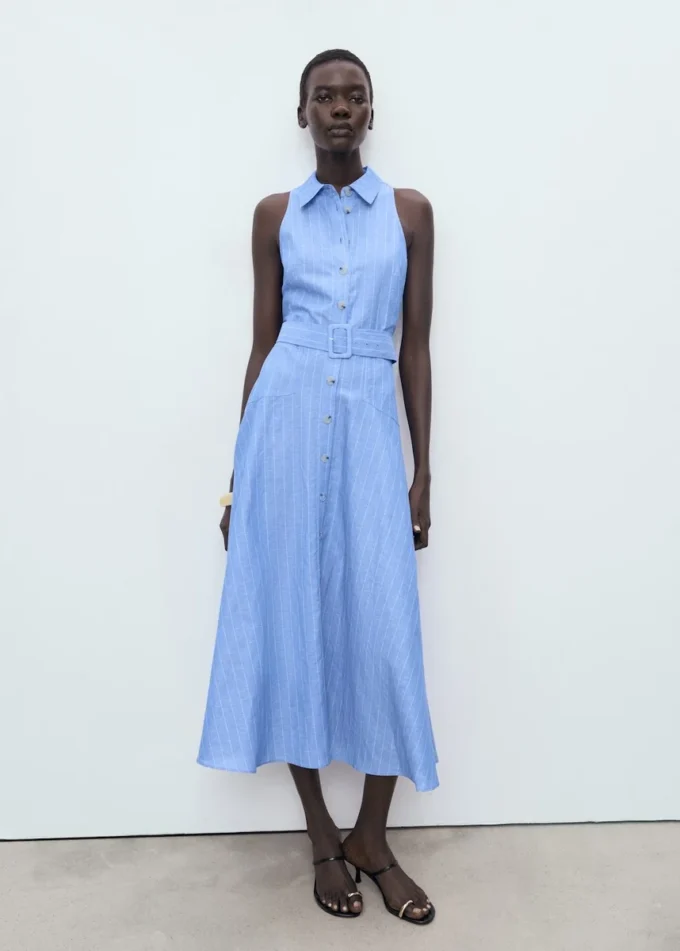 Robe chemise rayée en lin mélangé Robe chemise rayée en lin mélangé