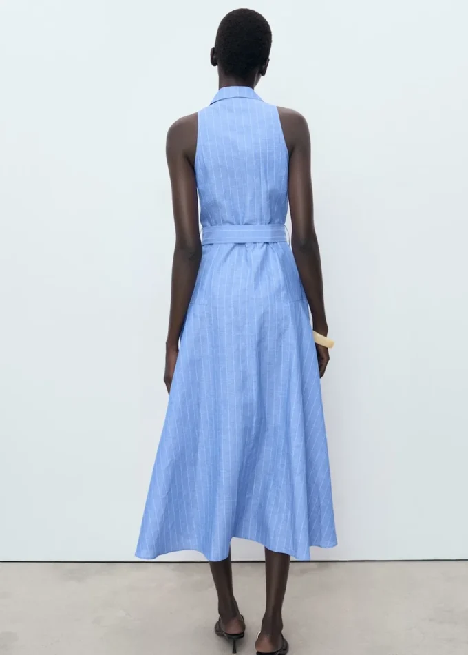 Robe chemise rayée en lin mélangé Robe chemise rayée en lin mélangé