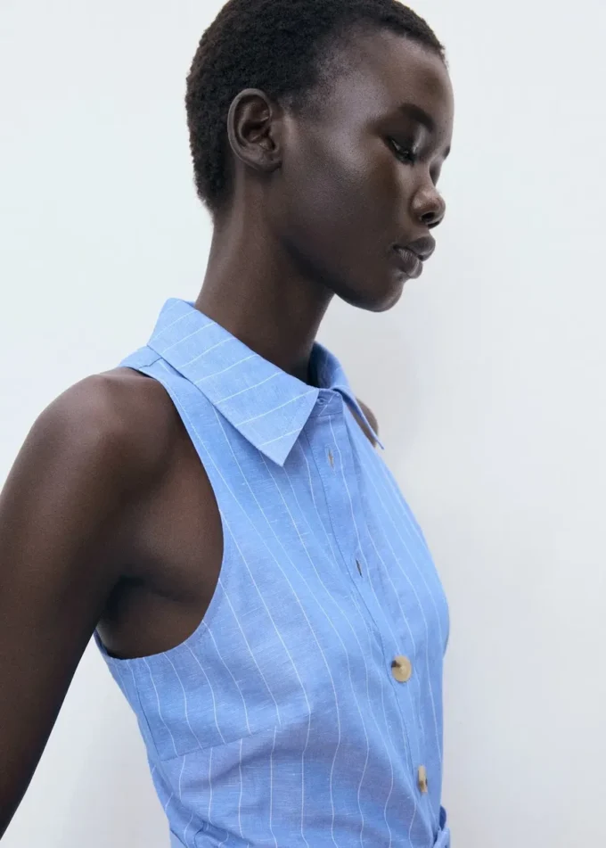 Robe chemise rayée en lin mélangé Robe chemise rayée en lin mélangé