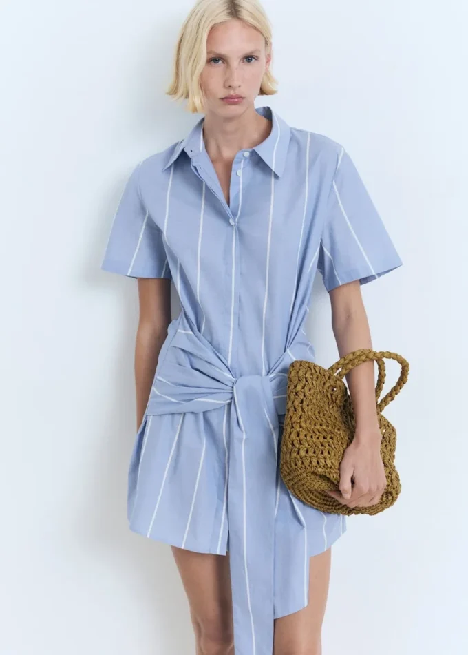 Robe chemise à rayures avec nœud Robe chemise à rayures avec nœud