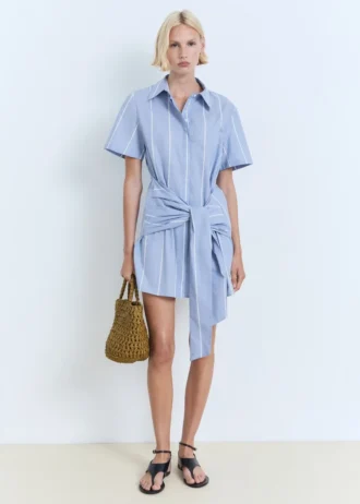 Robe chemise à rayures avec nœud