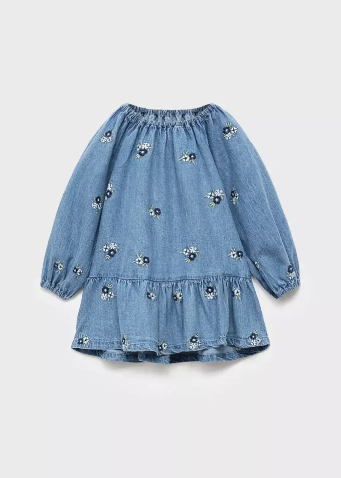 Robe en denim brodée de fleurs Robe en denim brodée de fleurs