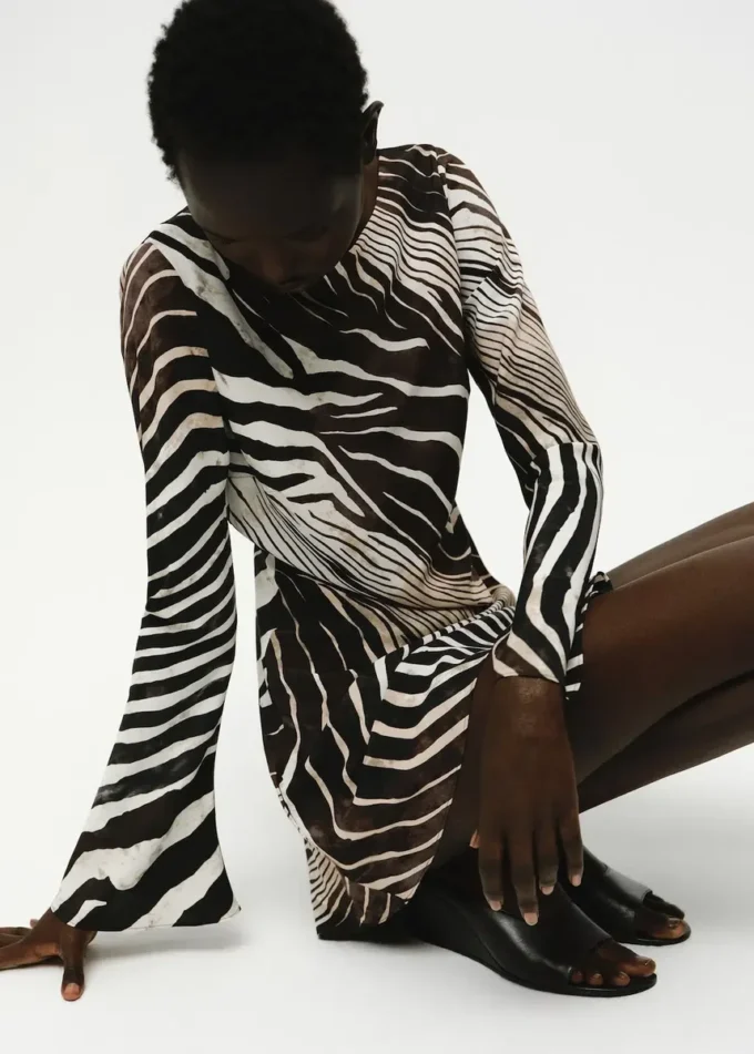 Robe imprimé zèbre à manches évasées Robe imprimé zèbre à manches évasées