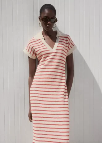 Robe longue en maille rayée