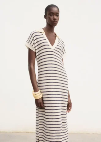 Robe longue en maille rayée