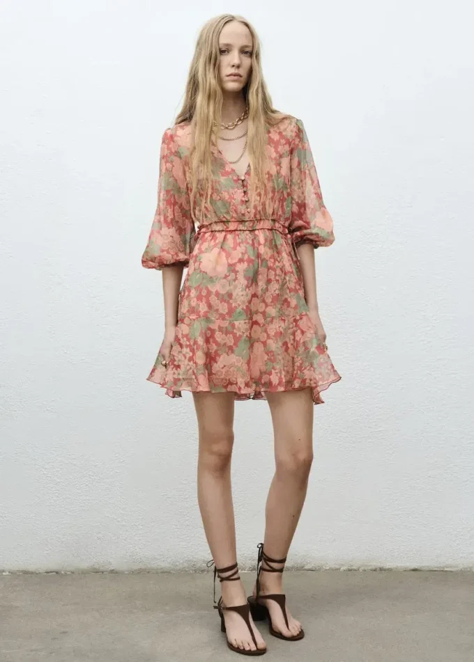 Robe à manches bouffantes et imprimé floral Robe à manches bouffantes et imprimé floral