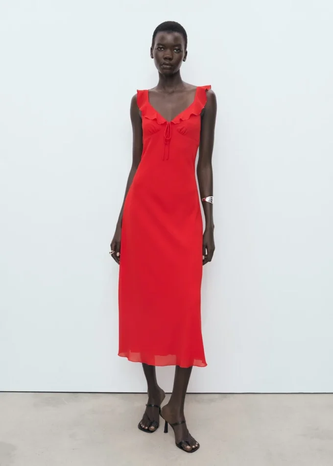 Robe midi à encolure volantée Robe midi à encolure volantée