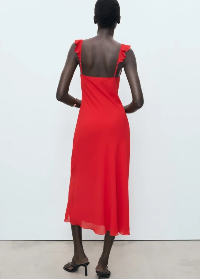 Robe midi à encolure volantée Robe midi à encolure volantée