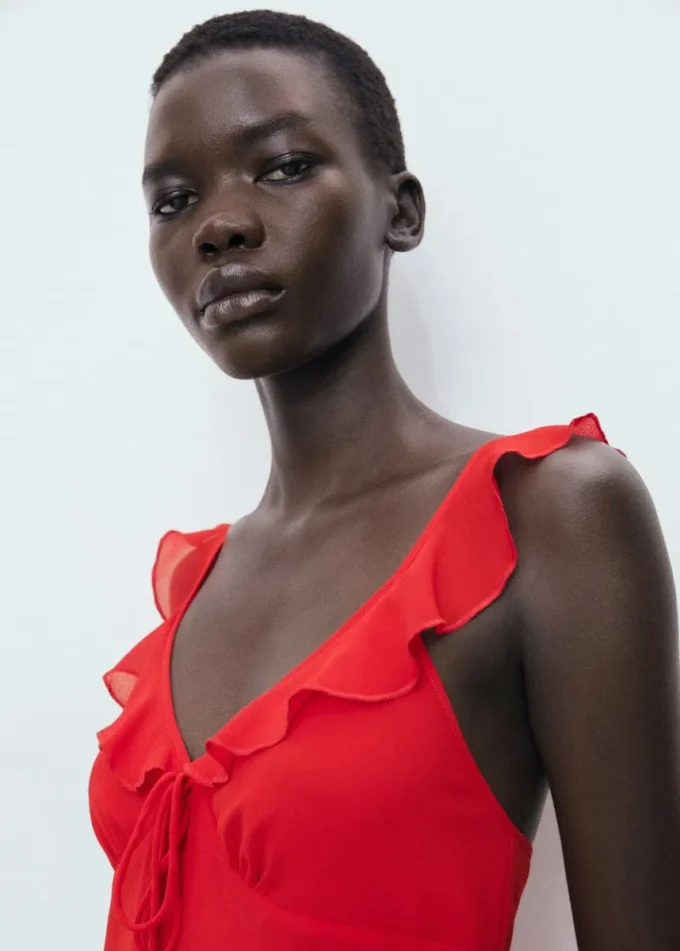 Robe midi à encolure volantée Robe midi à encolure volantée