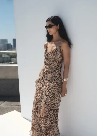 Robe à volants imprimée léopard avec ouverture