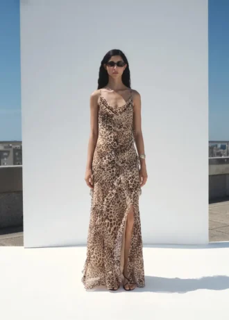 Robe à volants imprimée léopard avec ouverture