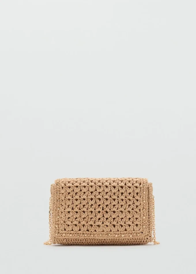 Sac à bandoulière en fibres naturelles avec clous Sac à bandoulière en fibres naturelles avec clous