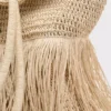 Sac cabas en fibres naturelles avec pompons Sac cabas en fibres naturelles avec pompons