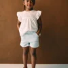 Short en denim à taille paperbag