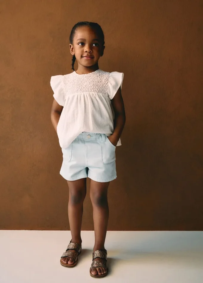 Short en denim à taille paperbag