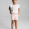 Short en denim à taille paperbag