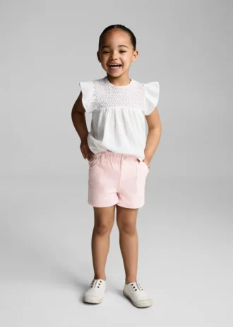 Short en denim à taille paperbag