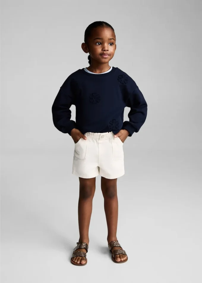Short en denim à taille paperbag