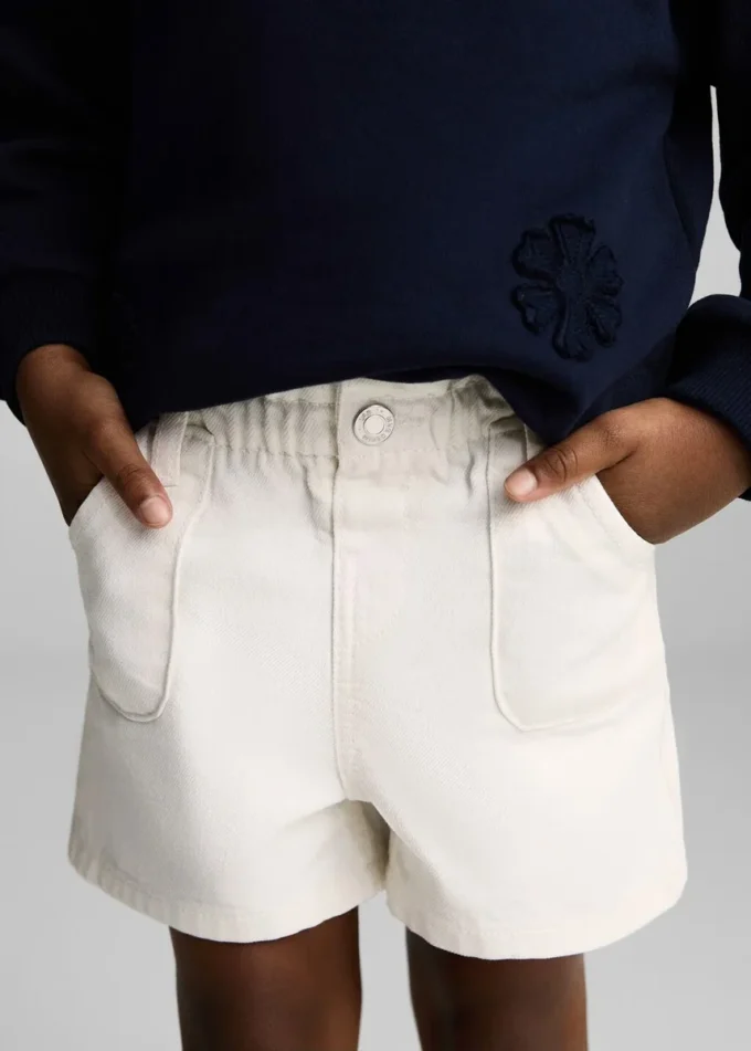 Short en denim à taille paperbag