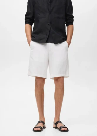 Short en lin mélangé avec taille élastique