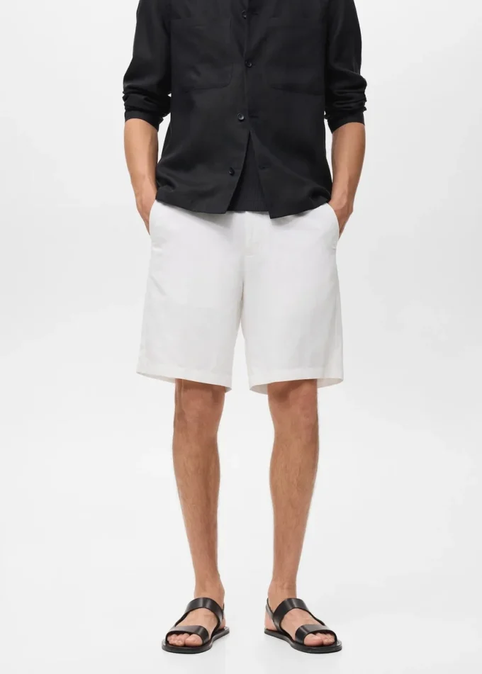 Short en lin mélangé avec taille élastique