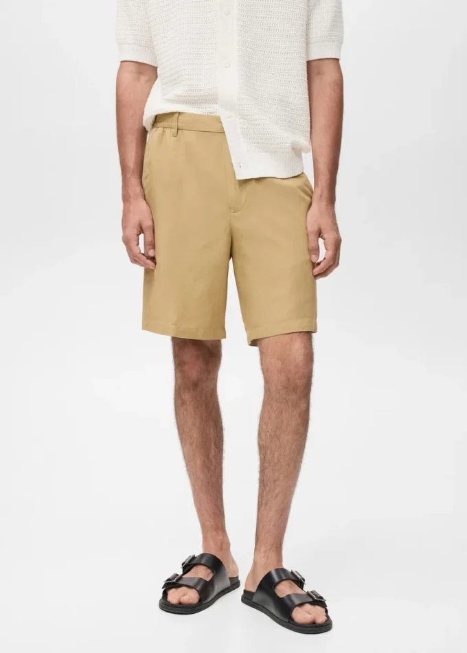 Short en lin mélangé avec taille élastique Short en lin mélangé avec taille élastique