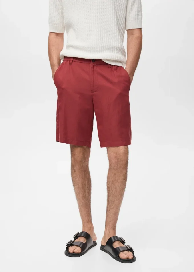 Short en lin mélangé avec taille élastique Short en lin mélangé avec taille élastique