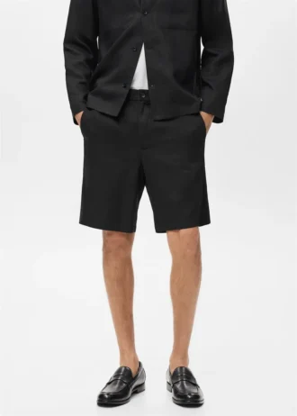 Short en lin mélangé avec taille élastique