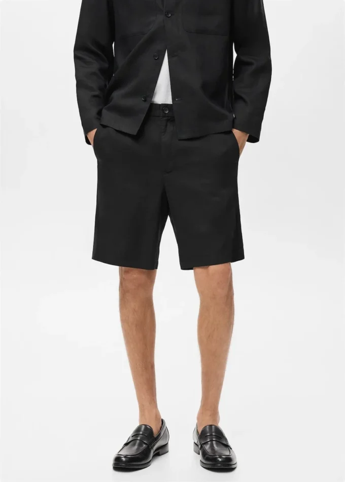 Short en lin mélangé avec taille élastique