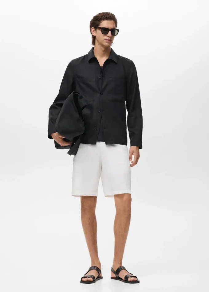 Short en lin mélangé avec taille élastique