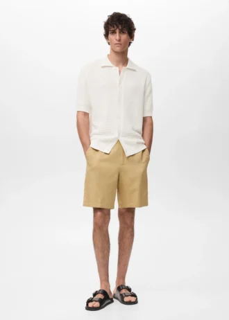 Short en lin mélangé avec taille élastique