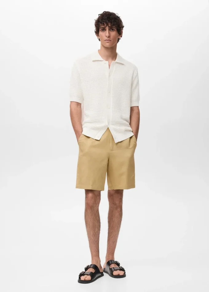 Short en lin mélangé avec taille élastique Short en lin mélangé avec taille élastique