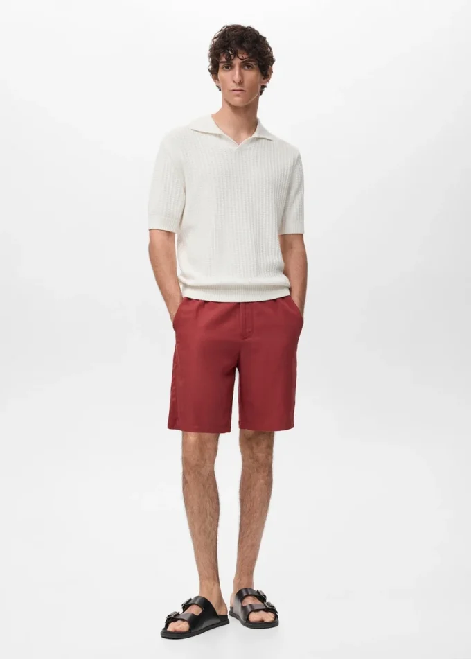 Short en lin mélangé avec taille élastique Short en lin mélangé avec taille élastique