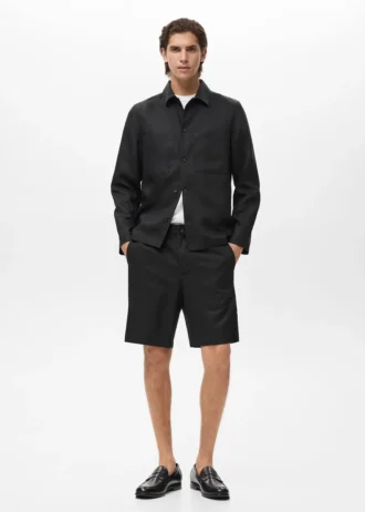 Short en lin mélangé avec taille élastique