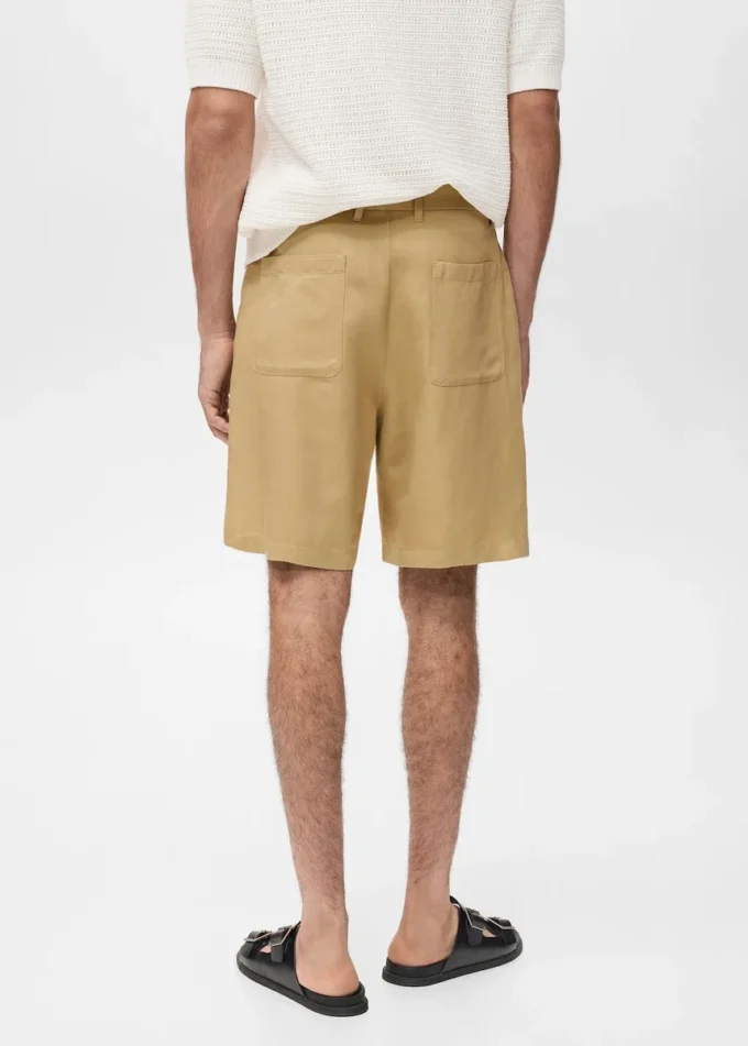 Short en lin mélangé avec taille élastique Short en lin mélangé avec taille élastique