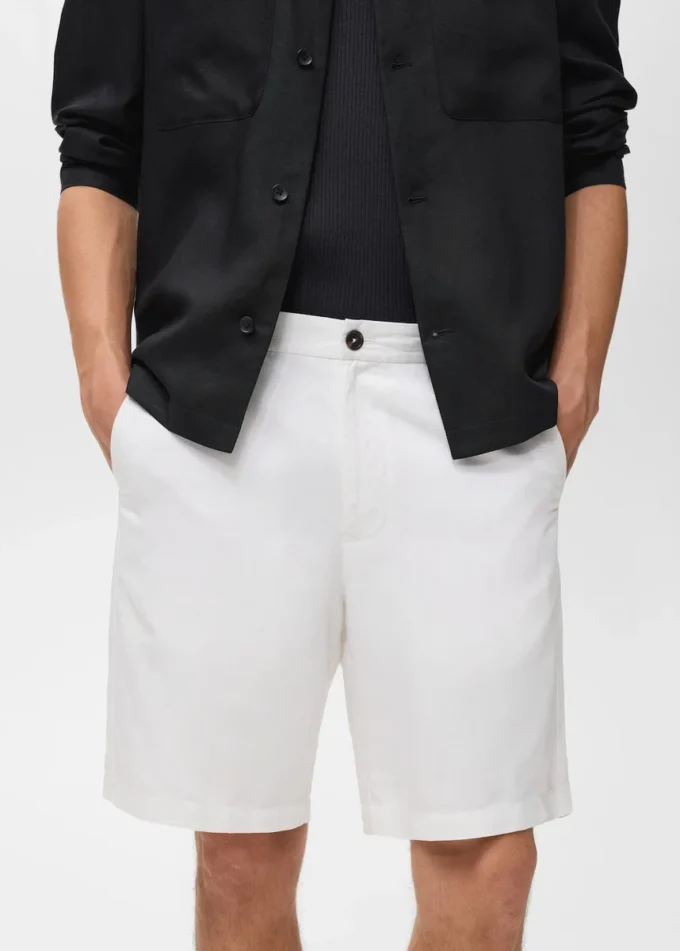 Short en lin mélangé avec taille élastique