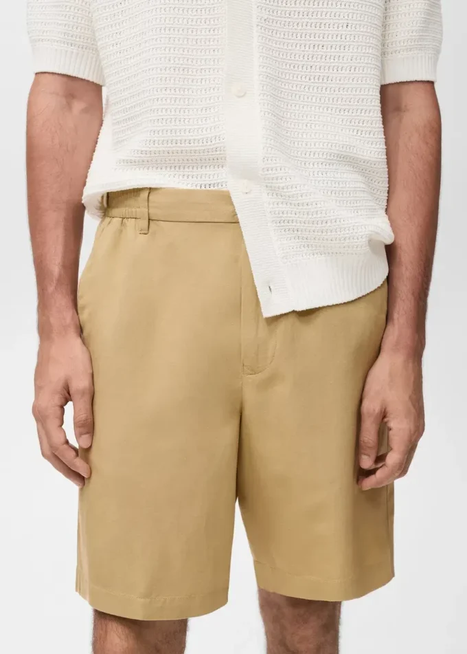 Short en lin mélangé avec taille élastique Short en lin mélangé avec taille élastique