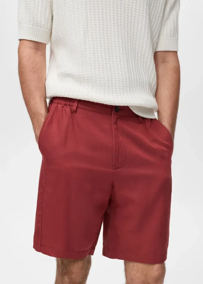 Short en lin mélangé avec taille élastique Short en lin mélangé avec taille élastique