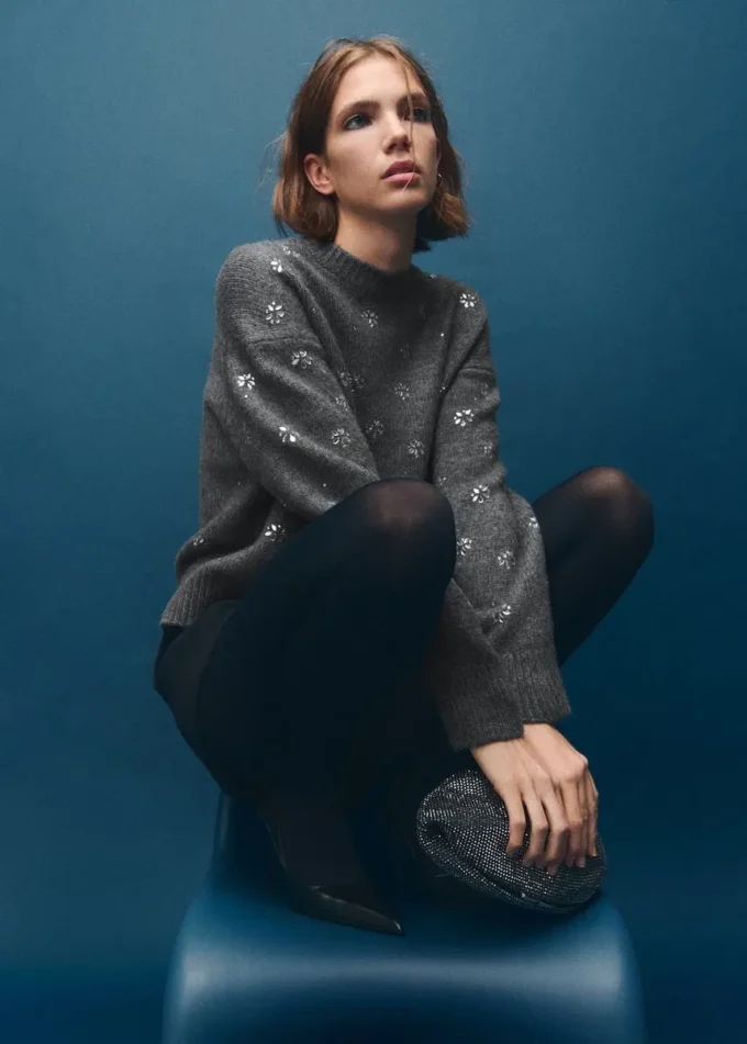 Sweat-shirt avec détails en cristaux