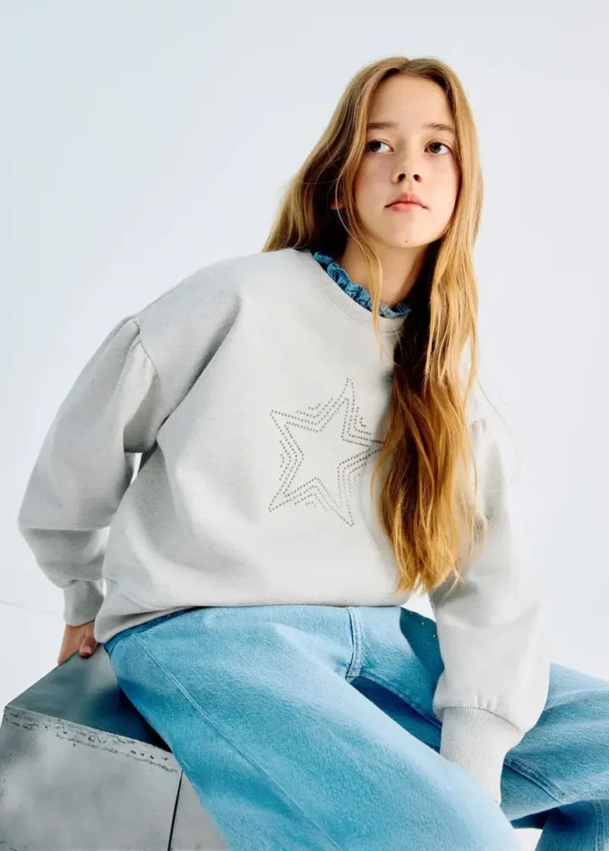 Sweat-shirt avec étoiles en strass et détails en lurex