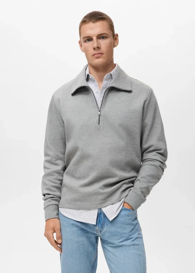Sweat-shirt en coton avec col zippé