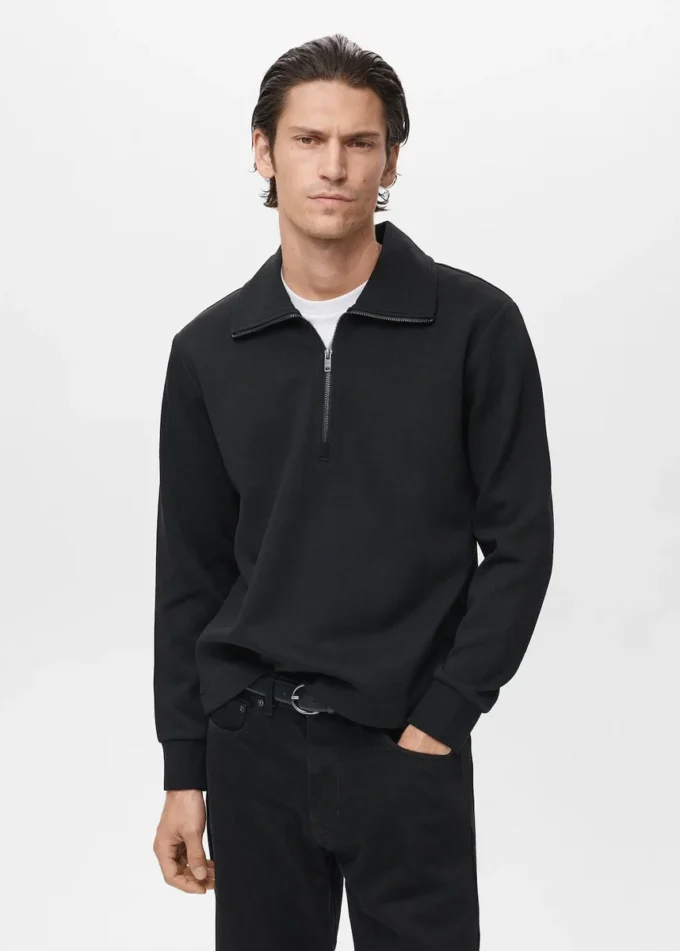 Sweat-shirt en coton avec col zippé