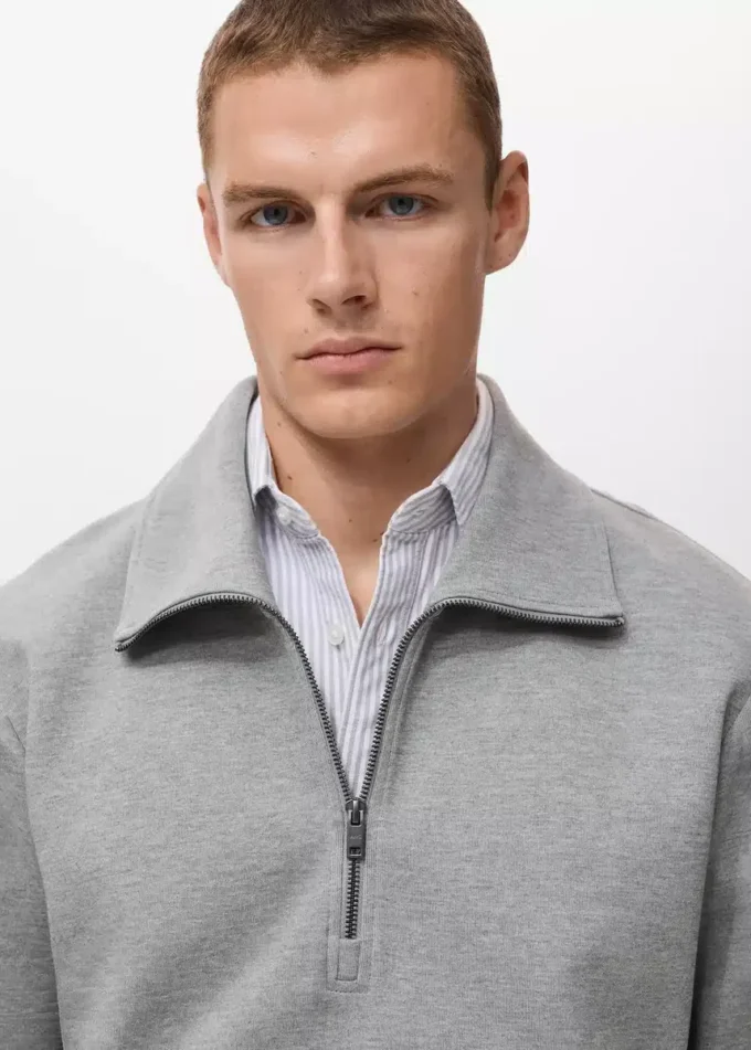 Sweat-shirt en coton avec col zippé