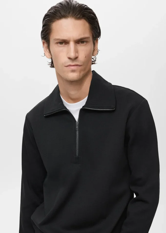 Sweat-shirt en coton avec col zippé