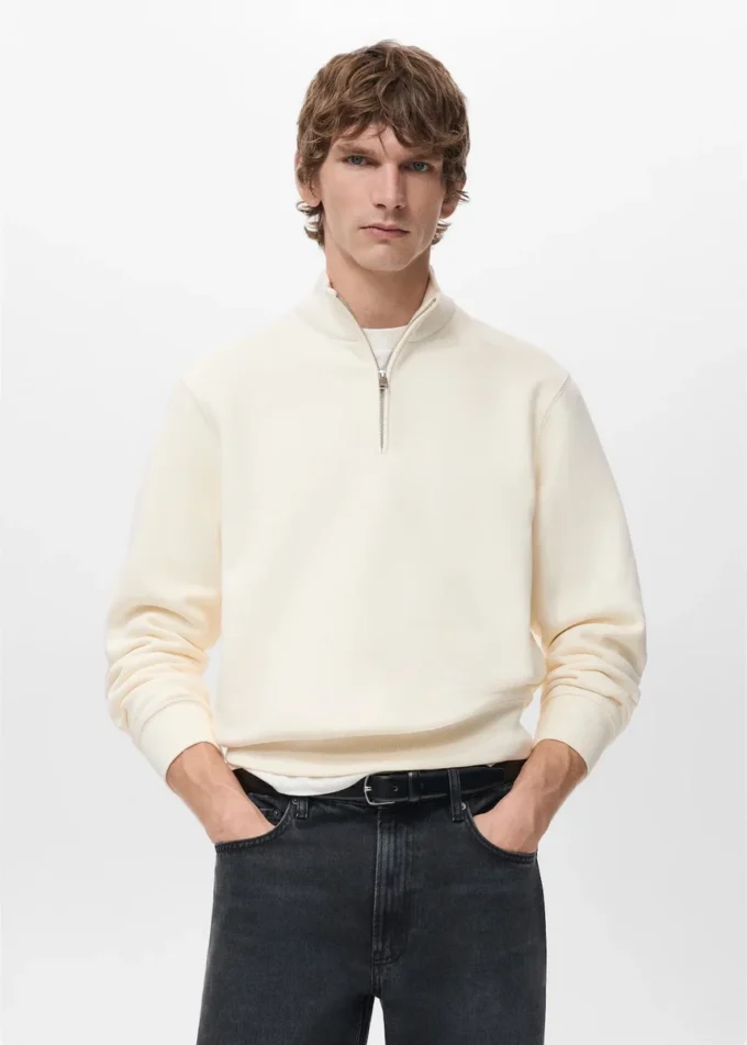 Sweat-shirt en coton coupe classique avec fermeture éclair