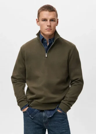 Sweat-shirt en coton coupe classique avec fermeture éclair