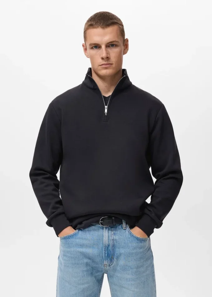 Sweat-shirt en coton coupe classique avec fermeture éclair